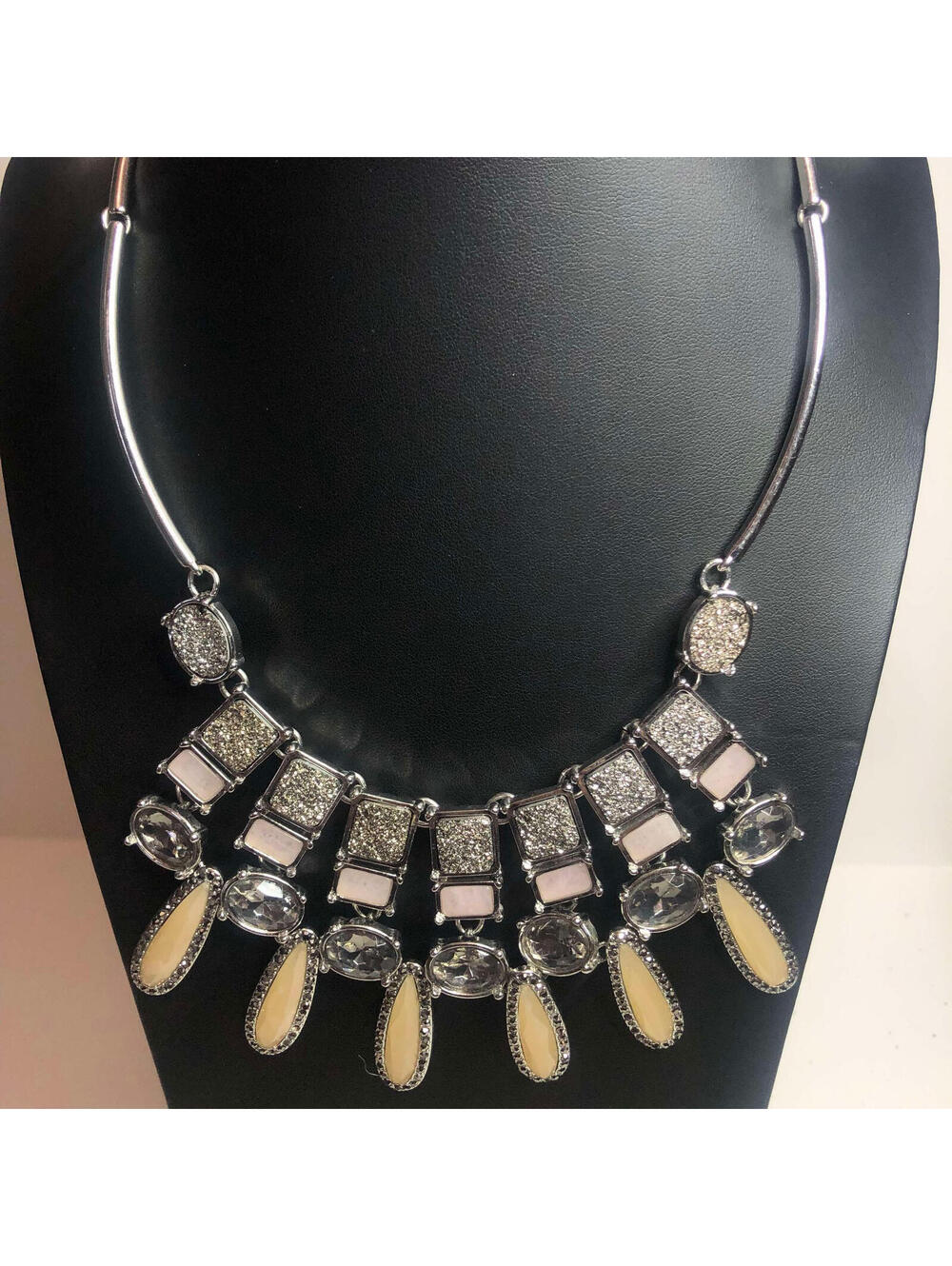 1382 TALBOTS silver tone faux druzy dangle bib necklace 18-20"